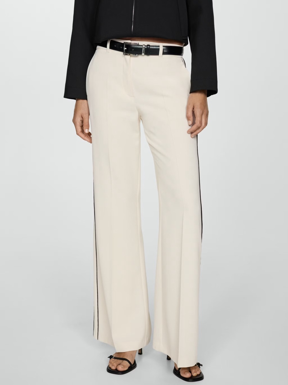 New WIDE LEG STRIPED TROUSERS Wide-Leg Cream Stripe Pants - Picture 6 of 12